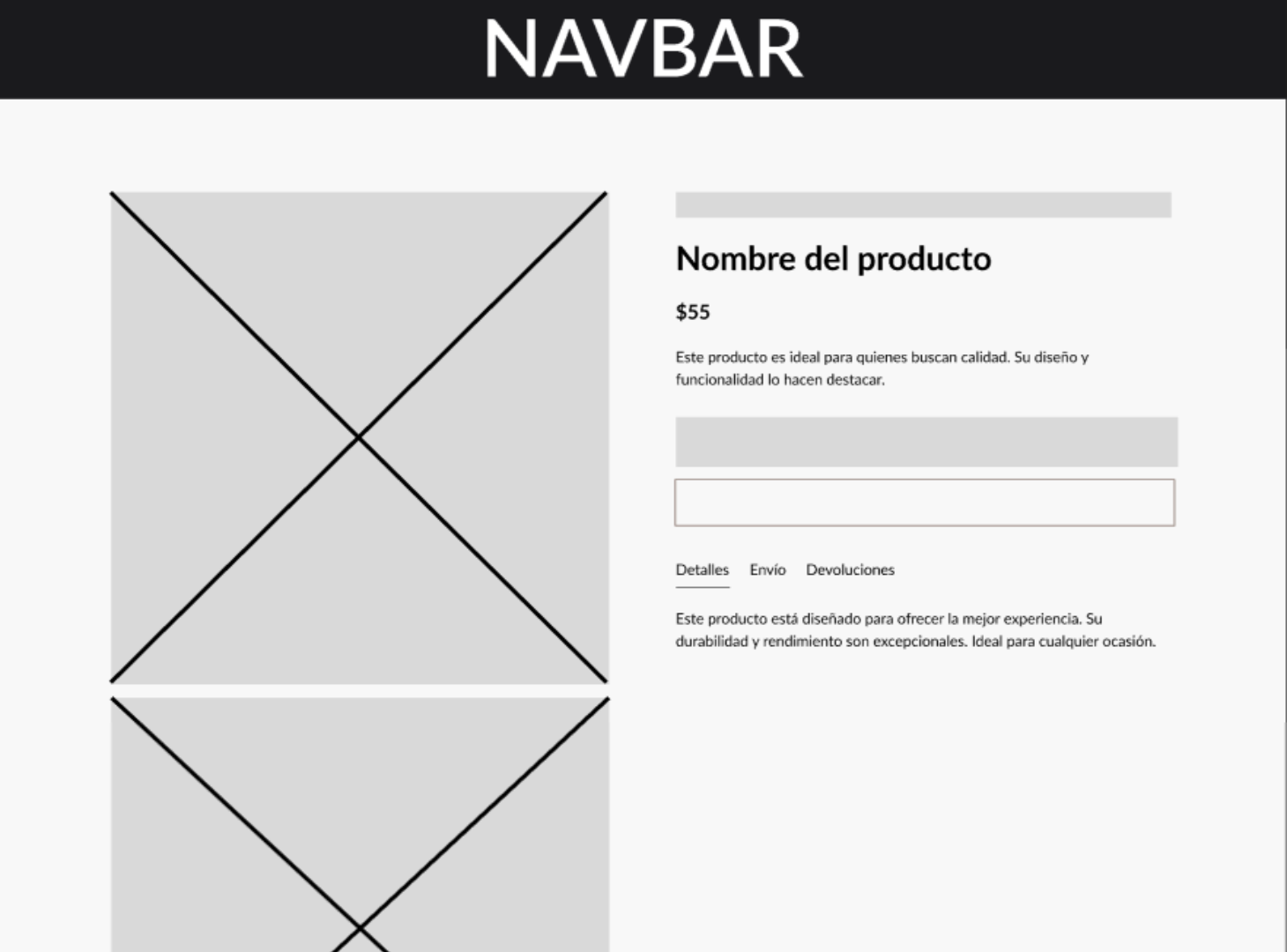 Mockup de detalles del producto de la e-commerce Seraphia
